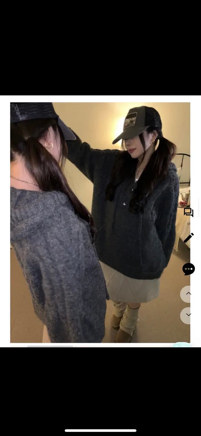 히피디피 모모 후드 울 니트 차콜 상품이미지2