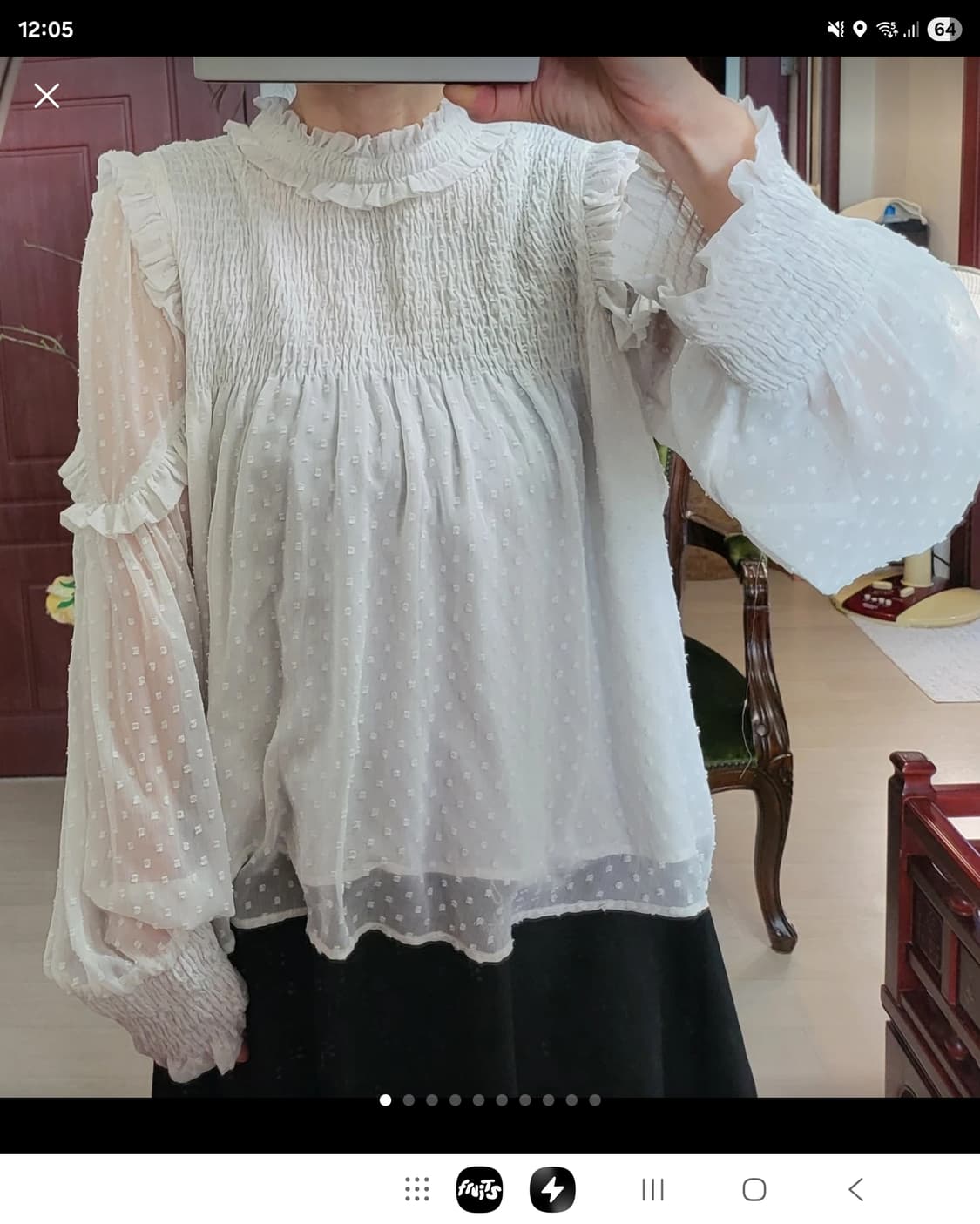 자라 쉬폰 레이스 레이어드 블라우스 스머그드 상품이미지2