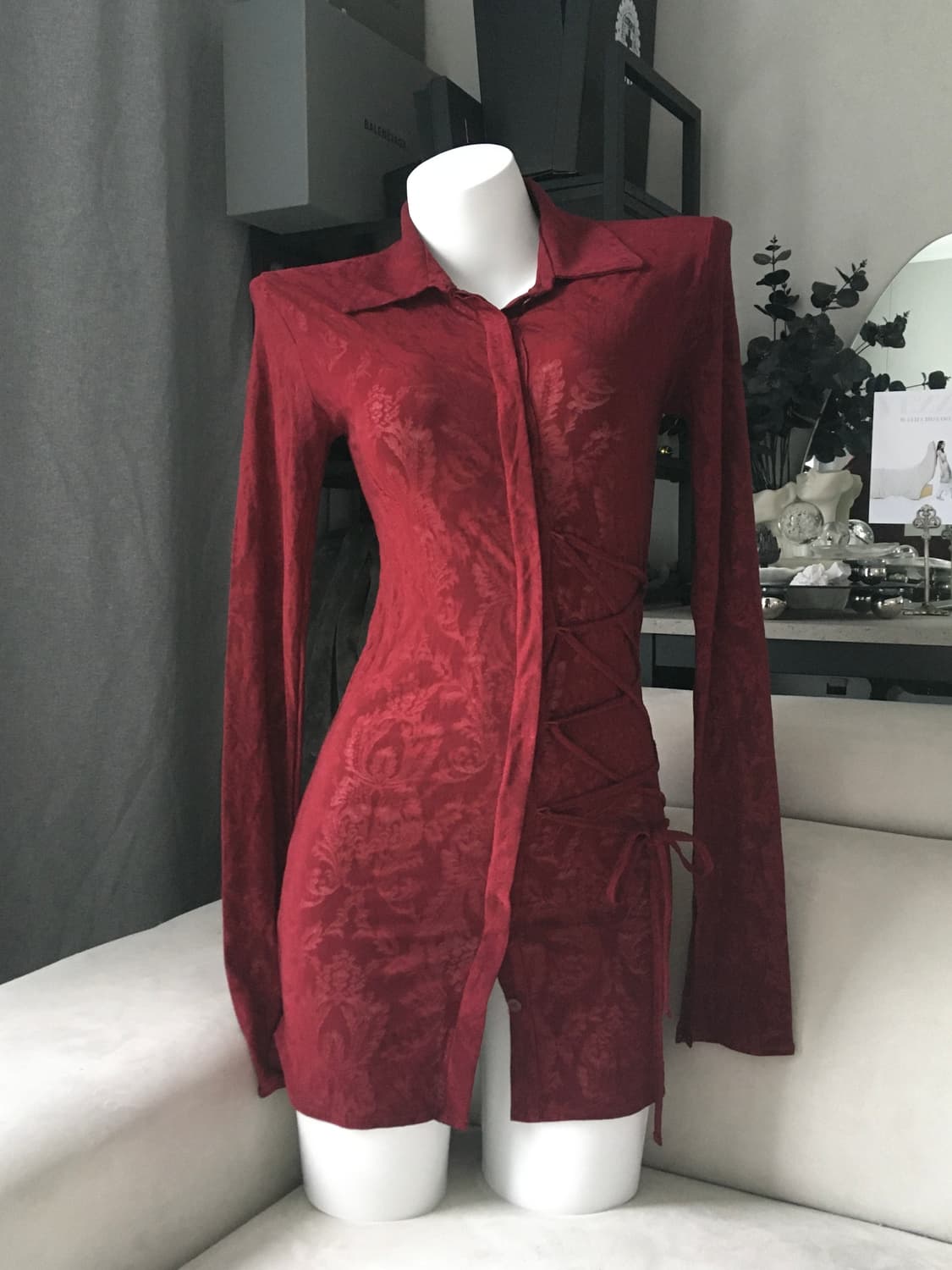 ༒ MESH CORSET SHIRTS #WINE 상품이미지1