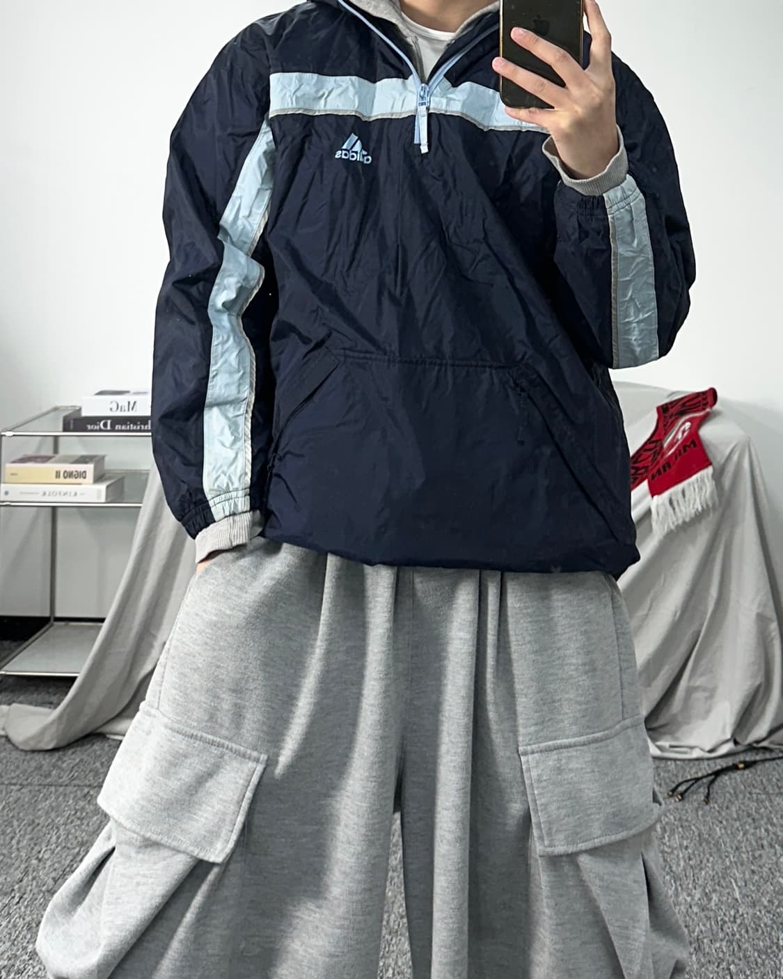 아디다스 스카이블루 배색 아노락 상품이미지3