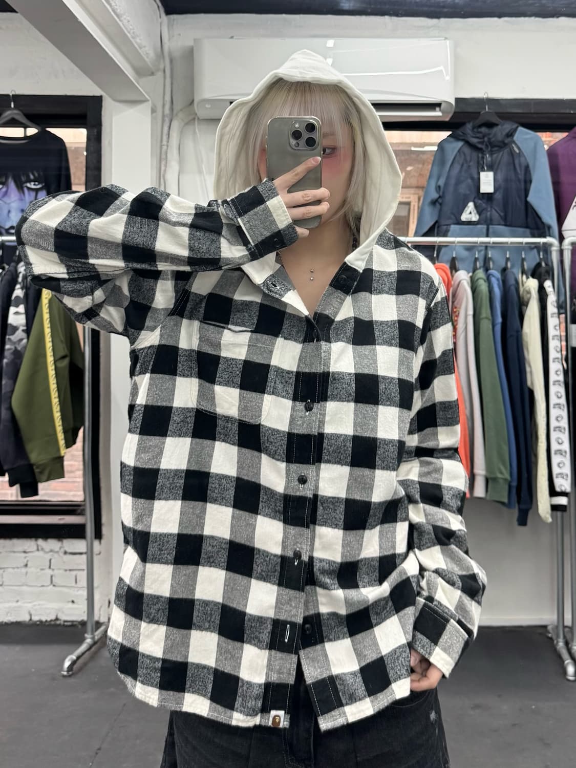 베이프 체크패턴 후드 셔츠 상품이미지4