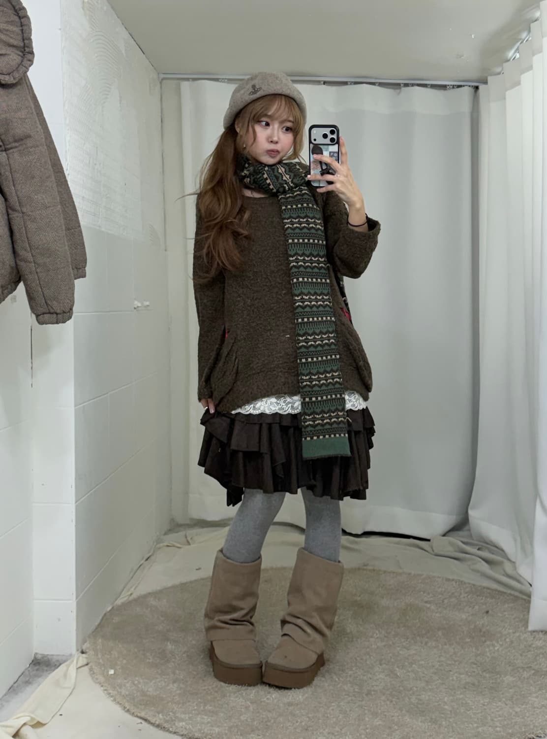 민트초코 뮤트브라운 곰돌이 모리걸 하구미 패딩 코디세트 상품이미지2