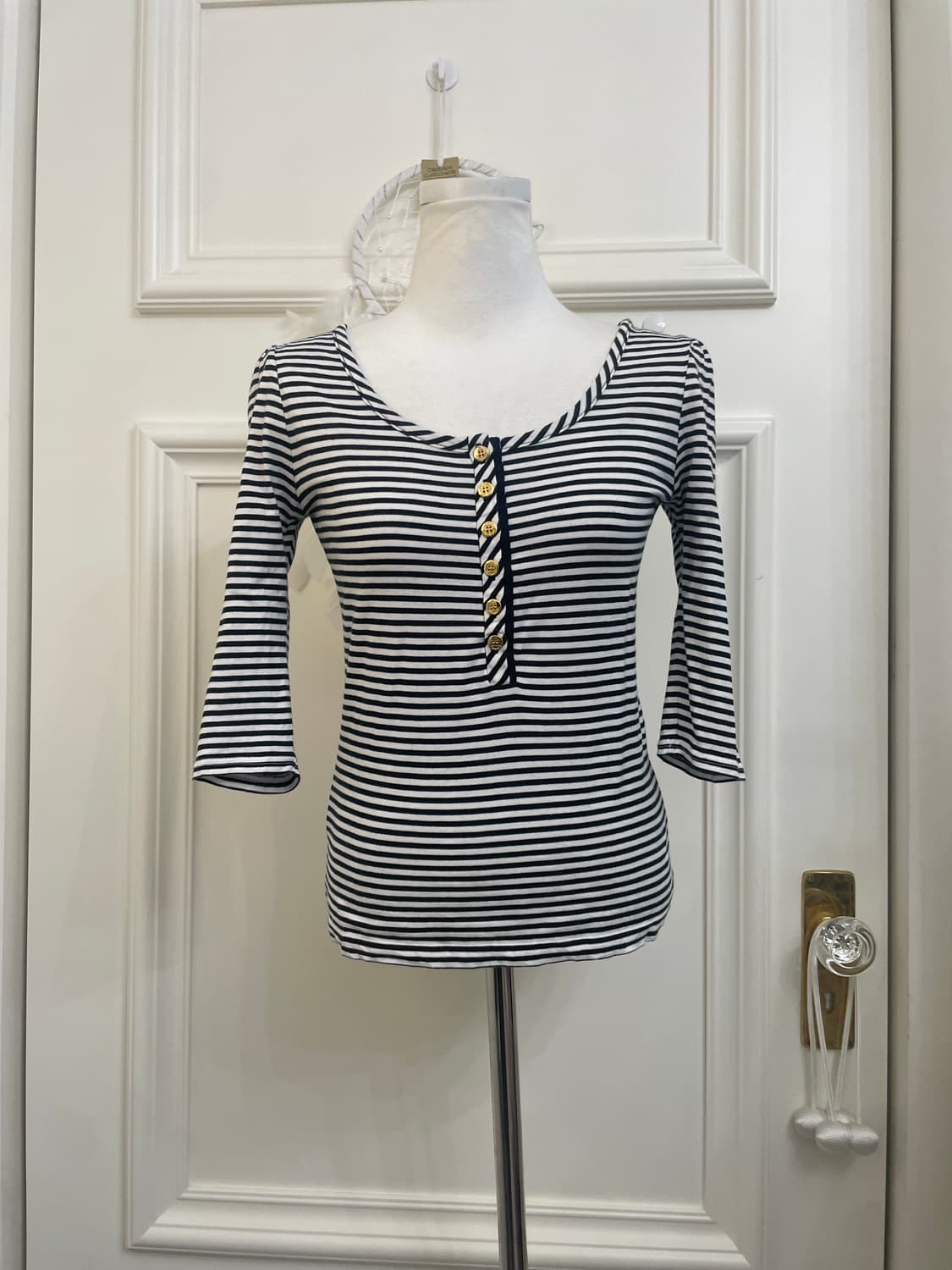 black crystal button cardigan&stripe gol 상품이미지7
