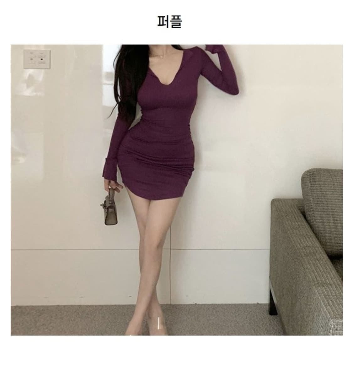 (새옷)빅사이즈 퍼플 셔링미니원피스 홀복원피스 상품이미지2