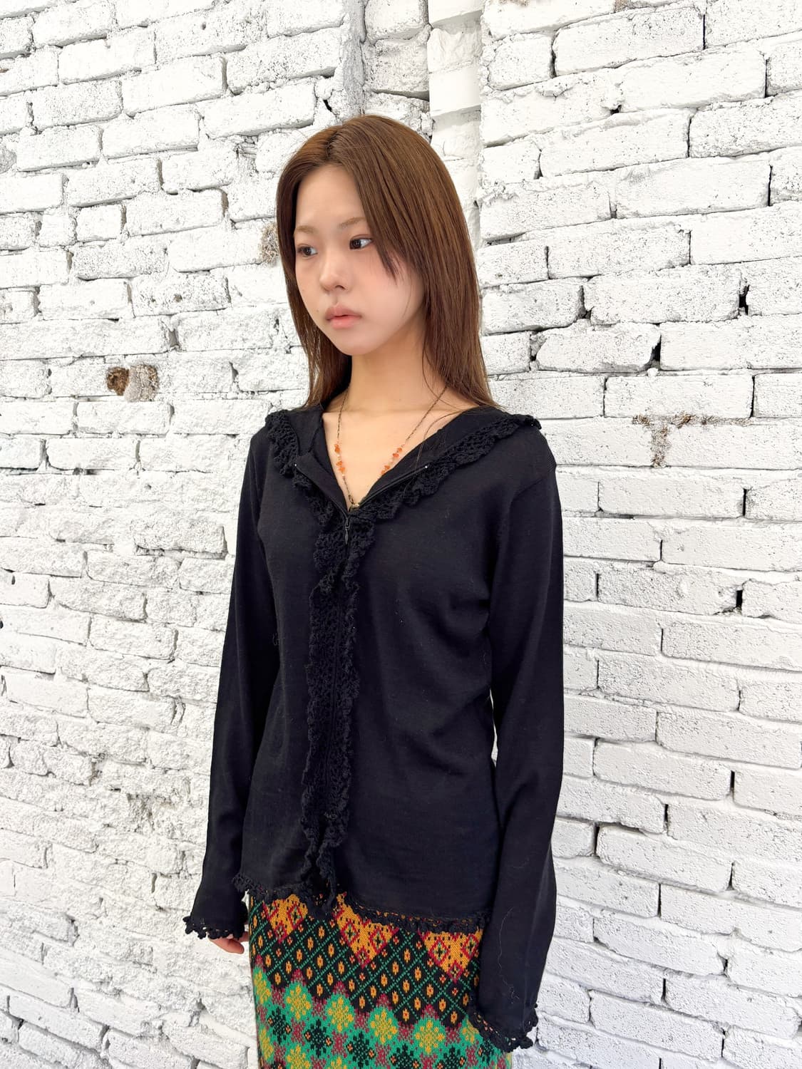 빈티지 레이스 니트 후드집업 상품이미지4