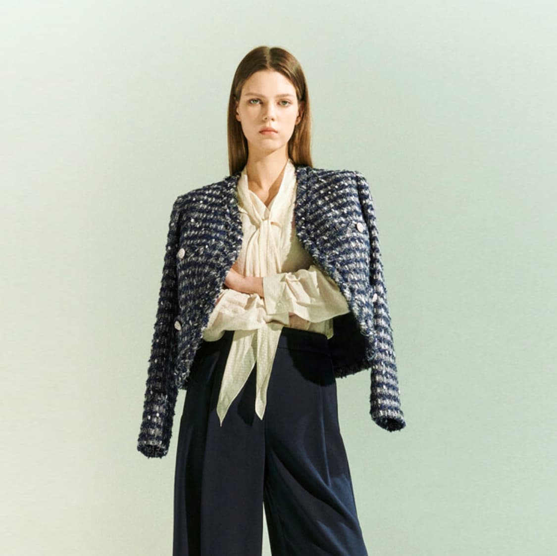 마인(MINE) 울 블렌드 칼라리스 오픈 트위드자켓 55-66 상품이미지4