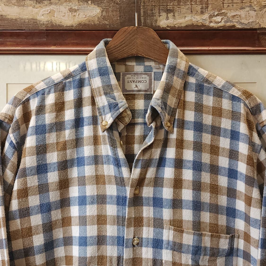 90s 아메리칸 빈티지 체크셔츠 헤비 플란넬 워크셔츠 블루 브라운 L 상품이미지3