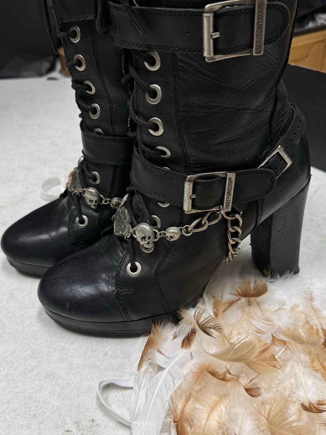 할리데이비슨 희귀매물 해골&로고 실버체인 구두 상품이미지5