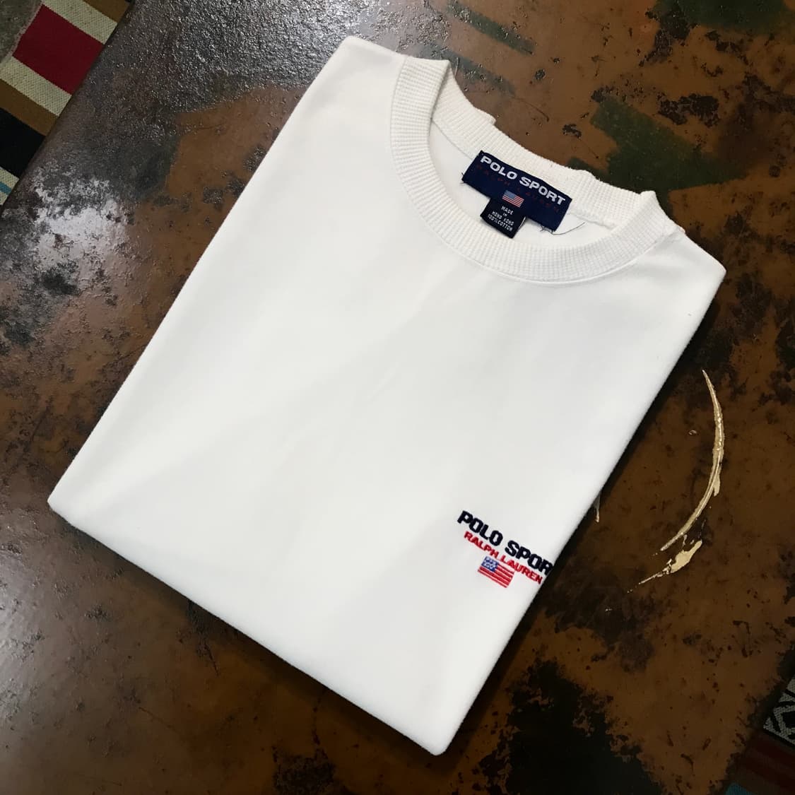 90s 폴로 스포츠 성조기 자수 화이트 스웨트셔츠 남성 105 사이즈 상품이미지1
