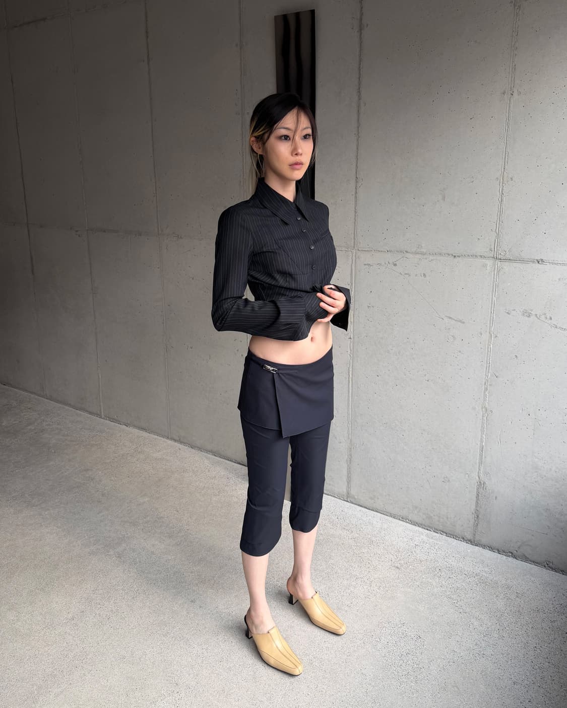 미스치프 슬림 스트라이프 셔츠 블랙 s 상품이미지3