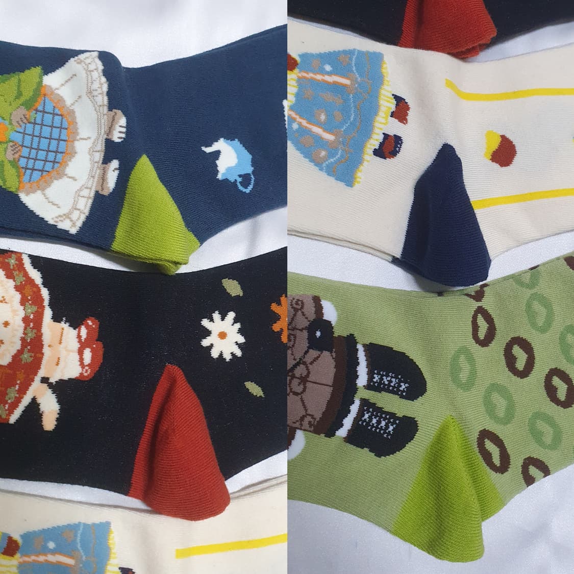 그린 블루 라이트베이지 고양이 꽃 하트 티타임 양말 상품이미지7