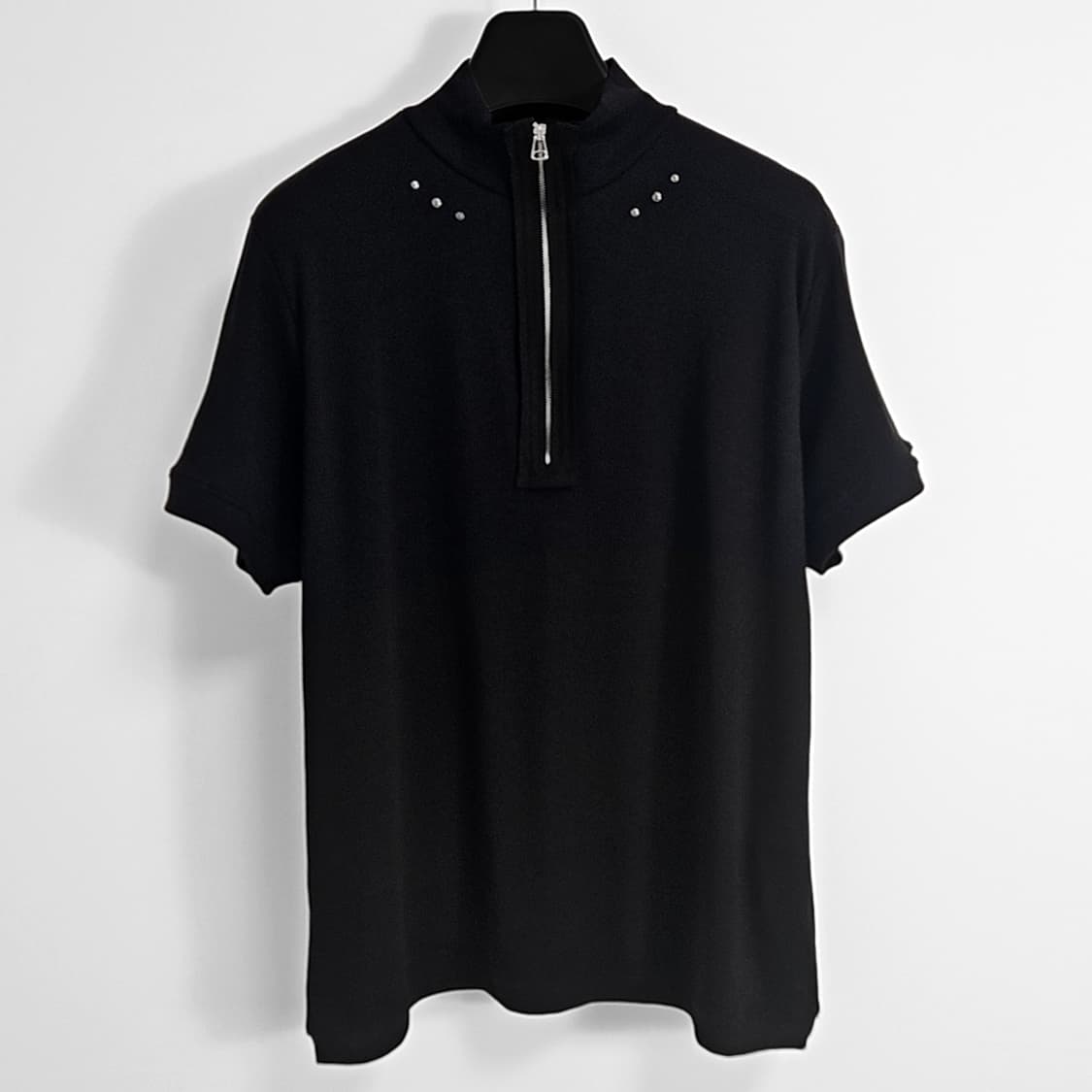 Giko 피어싱 리벳 컷 하프 슬리브 니트 (black) 상품이미지3