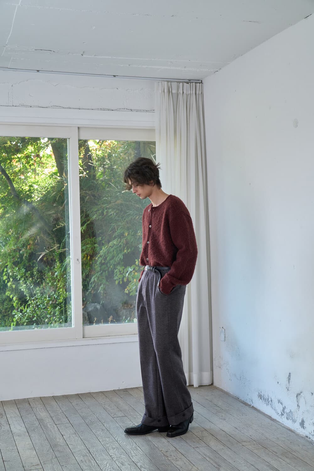 웨이비니스 턴업 포인트 슬랙스 그레이 브라운2 상품이미지2