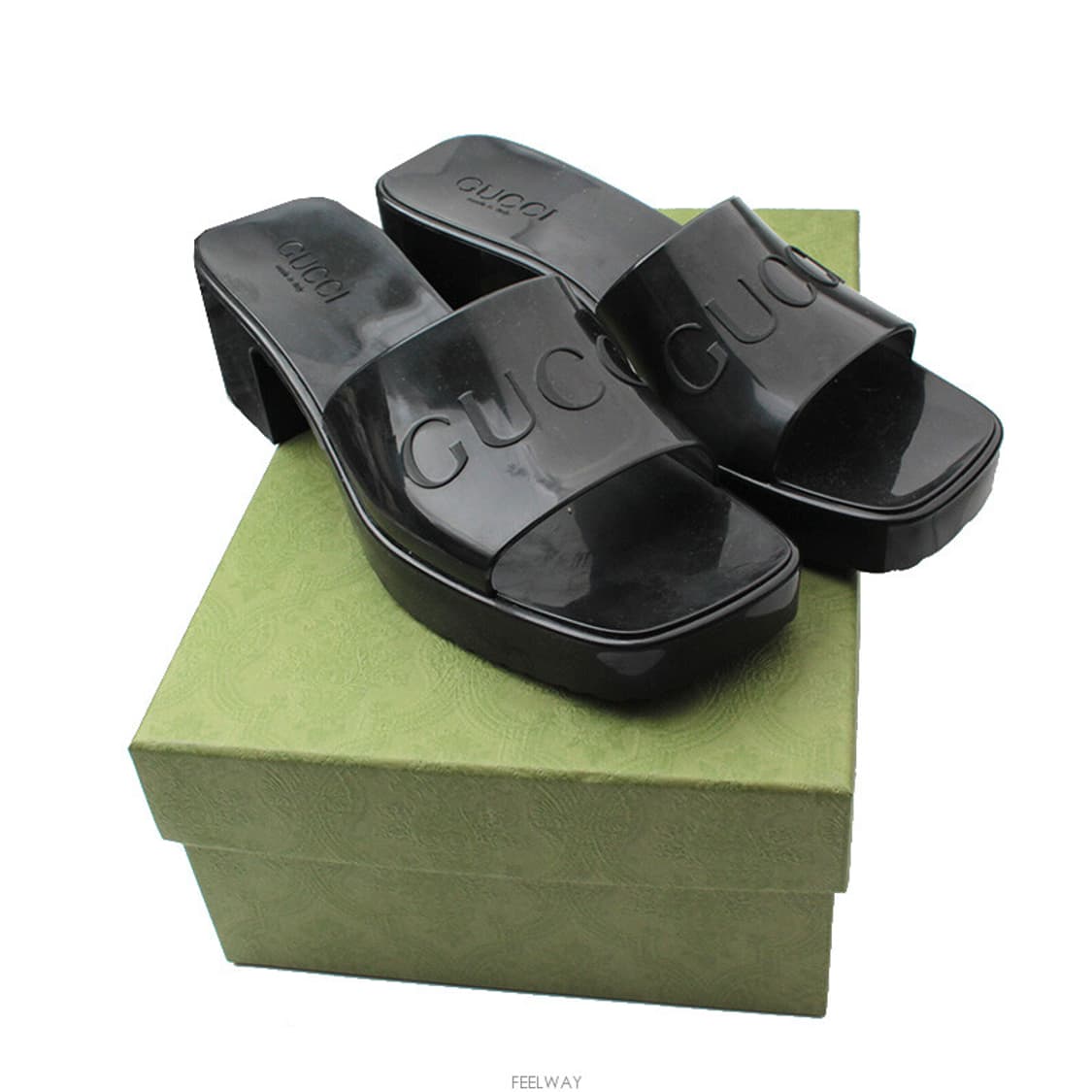 구찌 블랙 젤리 로고 청키 힐 뮬 38 상품이미지5