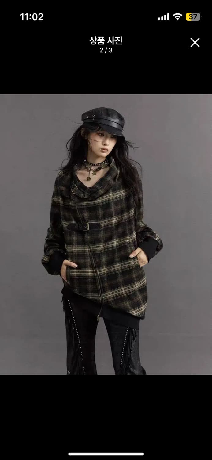 Shopcor NO ROMANCE 빈티지 밀레니얼 펑크 체크 니트집업 상품이미지2