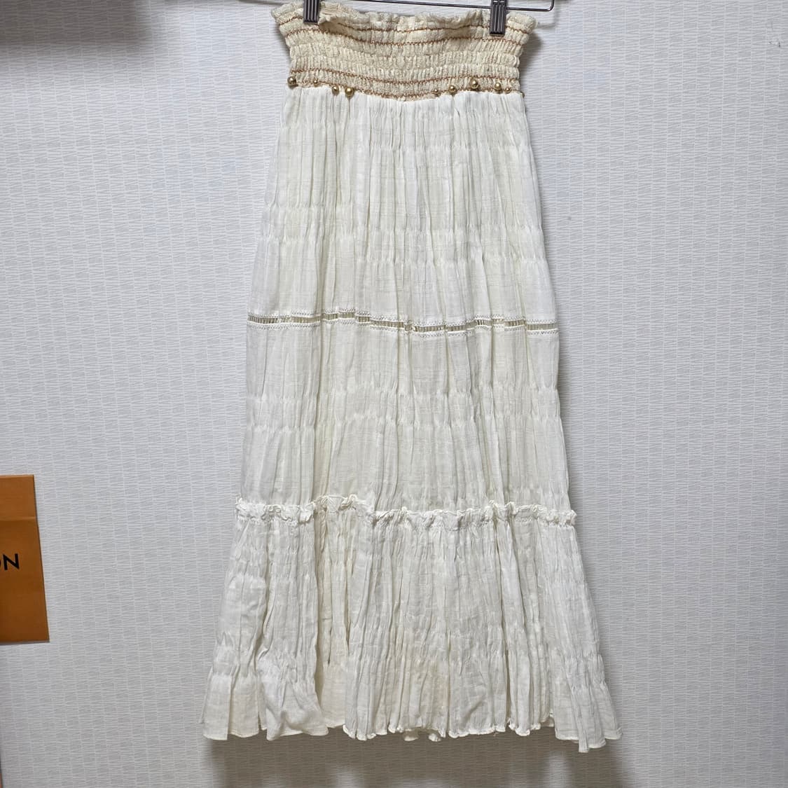 매긴나잇브릿지)빈티지 아이보리 패치워크st 모리걸캉캉 글리터 밴딩롱스커트 상품이미지2