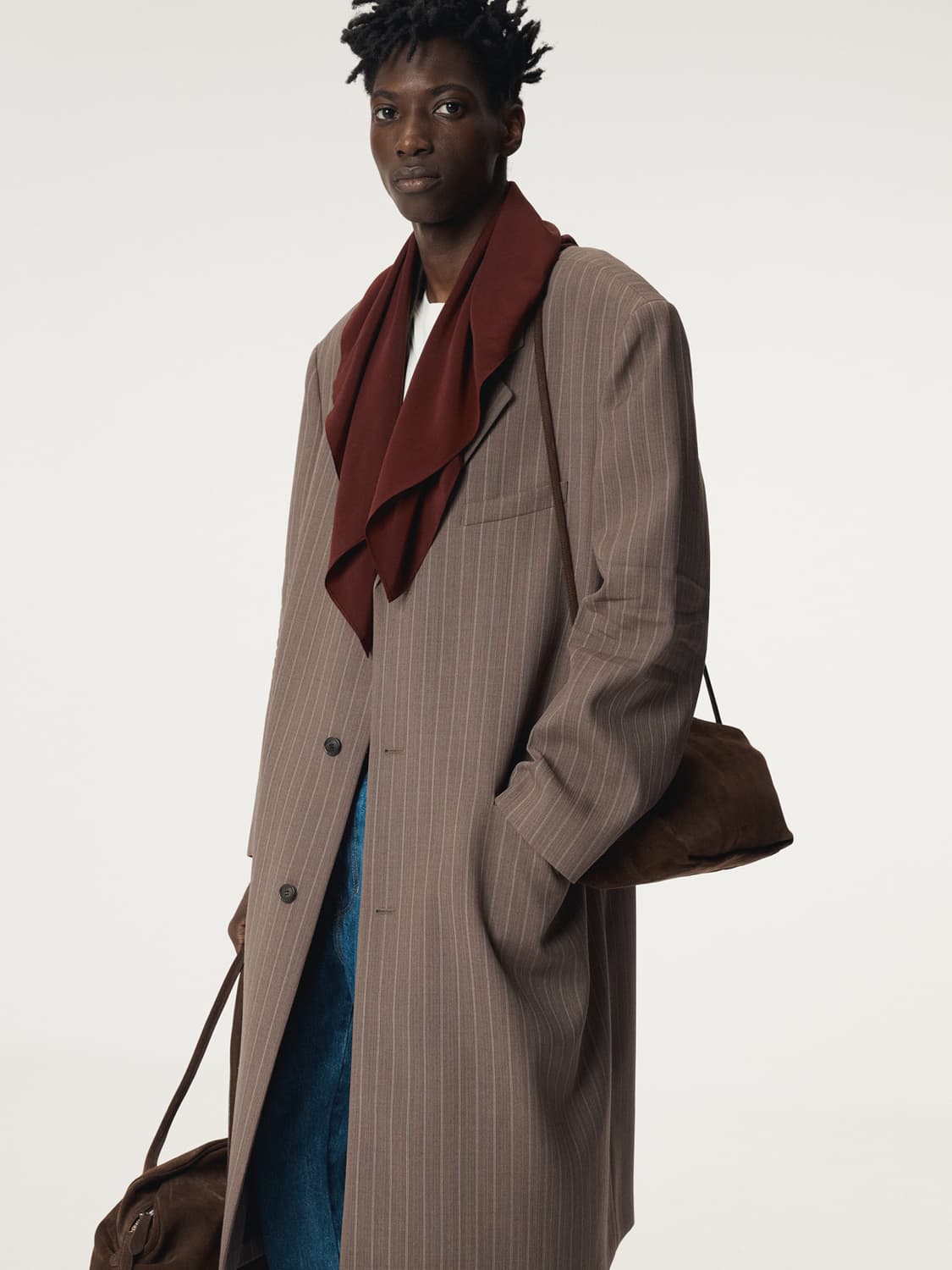 렉토 25FW 슬리브 크리즈 스트라이프 싱글 코트 세피아 상품이미지6