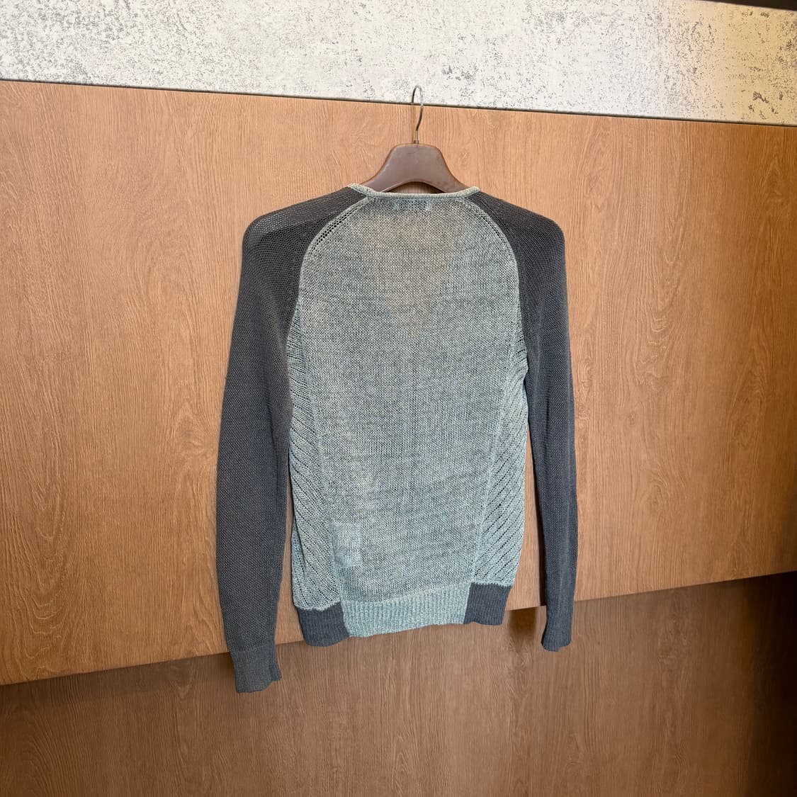 빈티지 브이넥 니트 집업 가디건 래글런 슬리브 배색 디테일 카키 상품이미지2