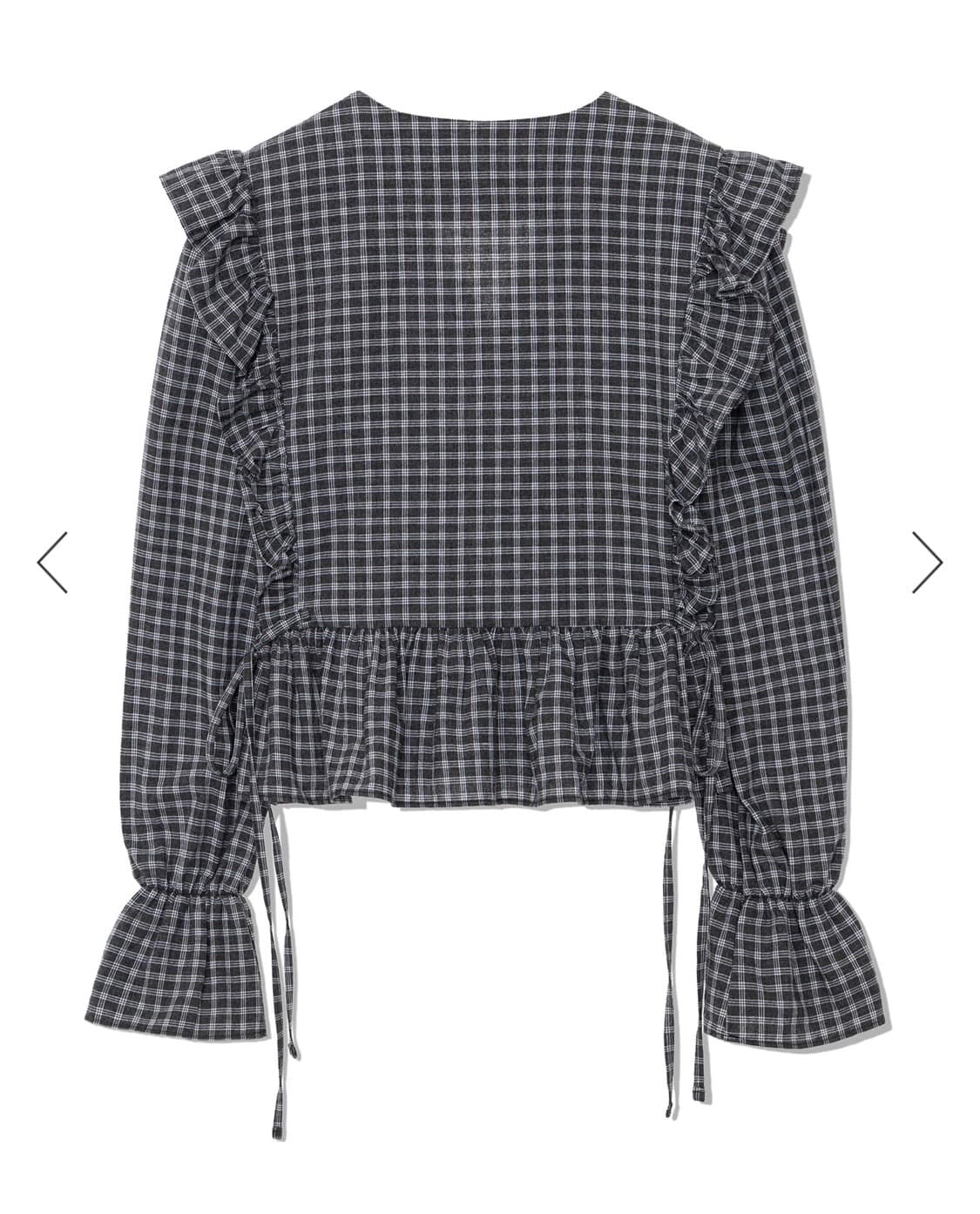 BUTTON CHECK FRILL BLOUSE(CHARCOAL) 상품이미지2