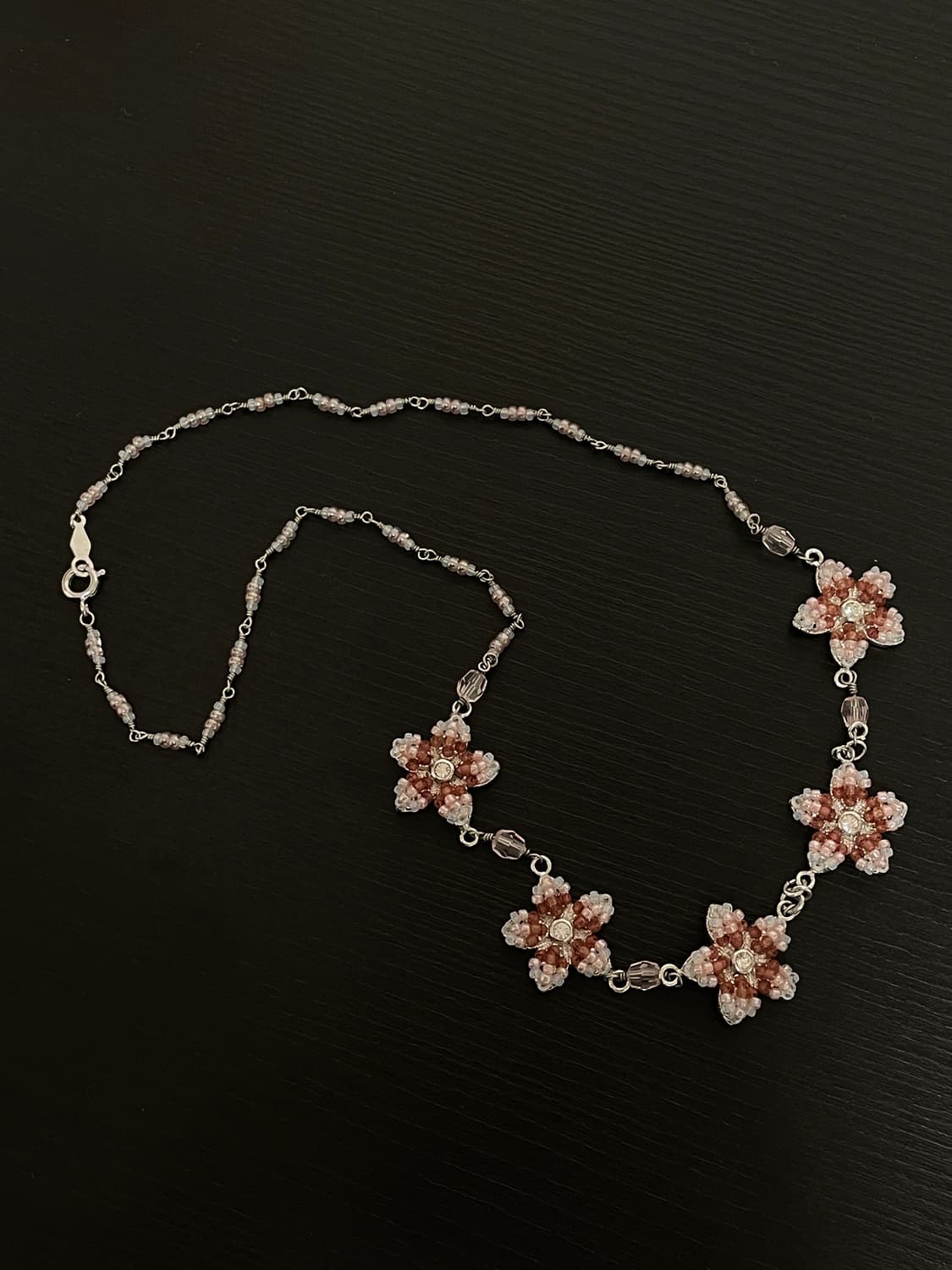 빈티지 페어리 핑크 비즈 플라워 목걸이 상품이미지2