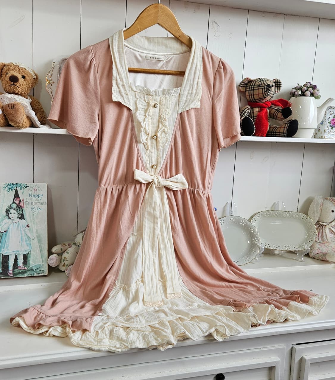 0327(Axes Femme) 레이어드 배색 원피스 상품이미지2