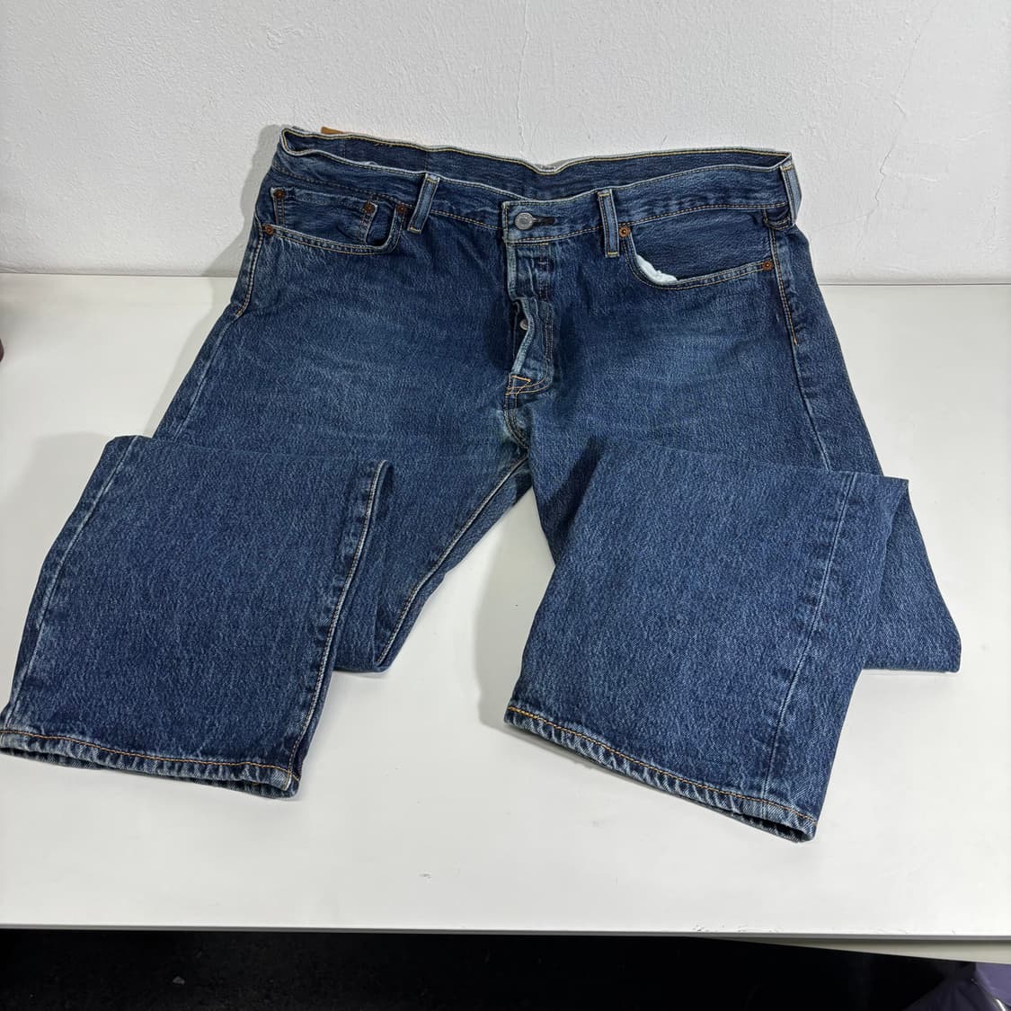 XL 36 리바이스501 레귤러핏 진청 버튼플라이 데님팬츠 상품이미지6