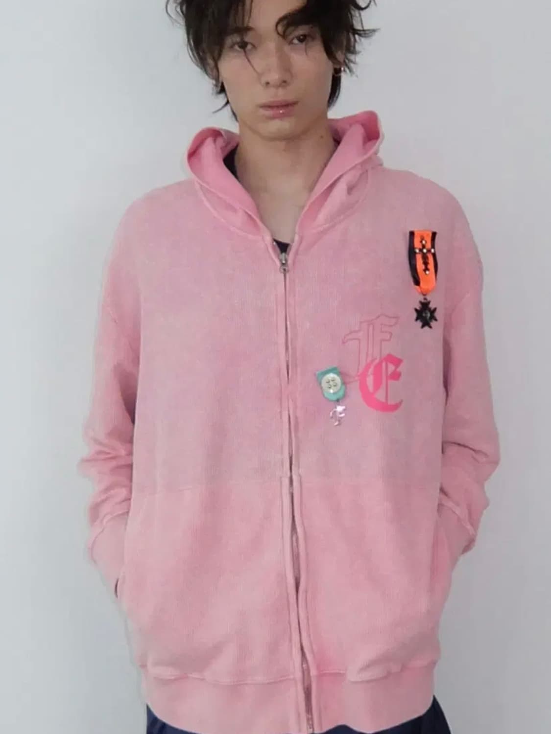 샵페어리 워싱 와플 후드집업 핑크 상품이미지1