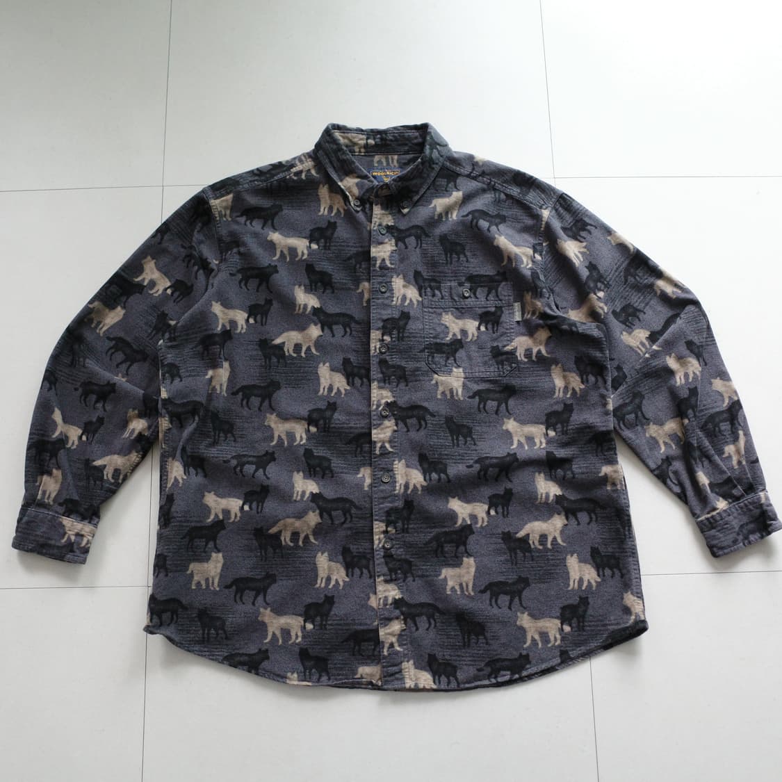 90s 울리치 빈티지 늑대 패턴  해비 플라넬 셔츠 XL 상품이미지1
