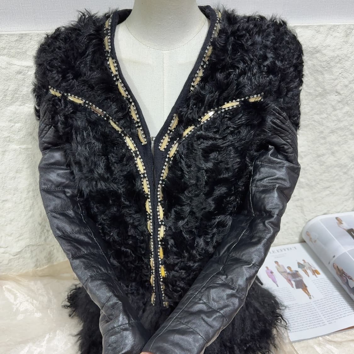 빈티지  큐빅장식 다크 양털 토스카나 양가죽자켓 상품이미지2