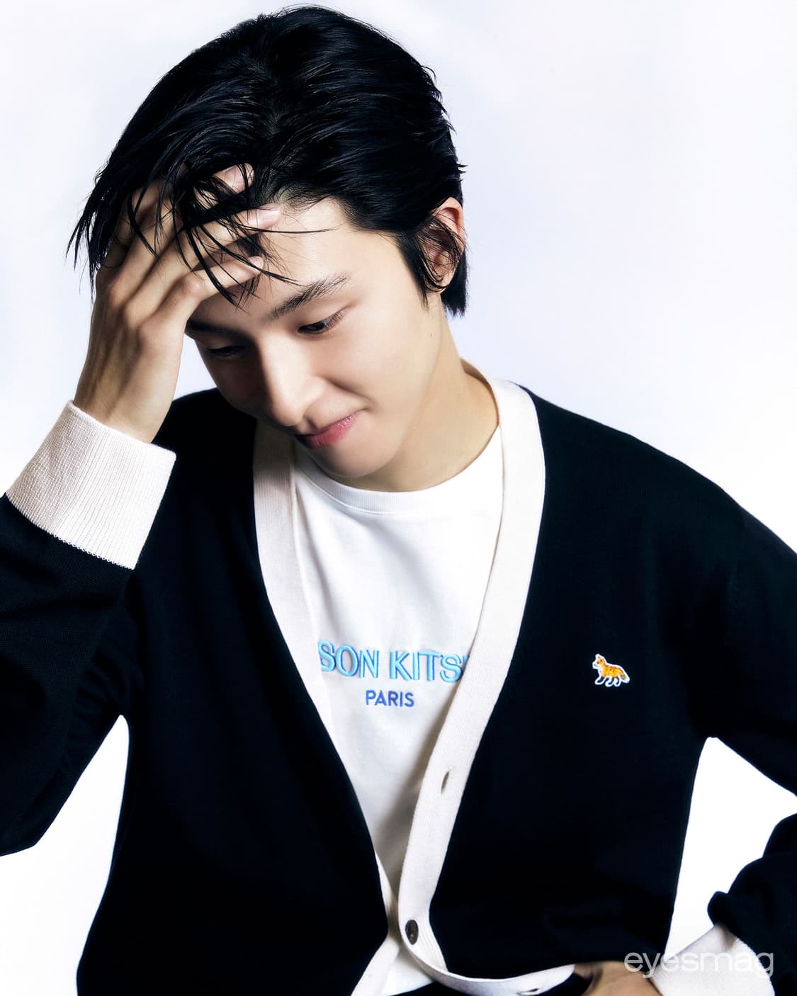 메종 키츠네 베이비폭스 울 가디건 XL 홍경 착용 상품이미지9