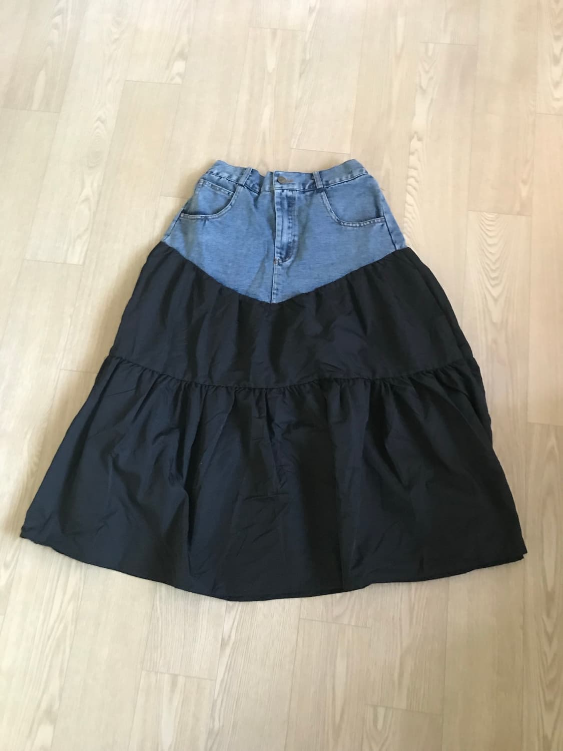 빈티지 배색 청스커트 상품이미지1