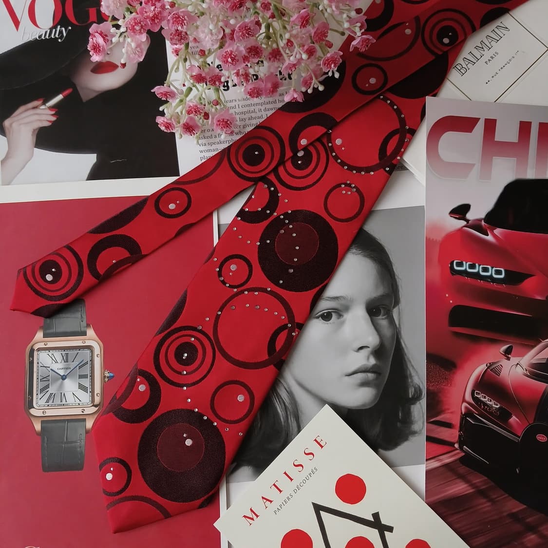 발망 실크 레드 서클 패턴 넥타이 8.7cm A+등급 A19345
 상품이미지4