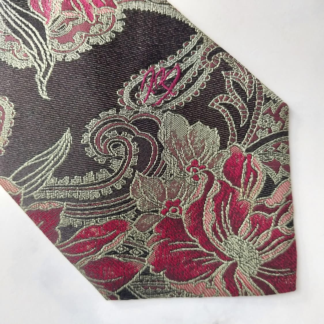 발망 실크 블랙 플라워 아트 자카드 넥타이 9.6cm A+등급 K1603 상품이미지9