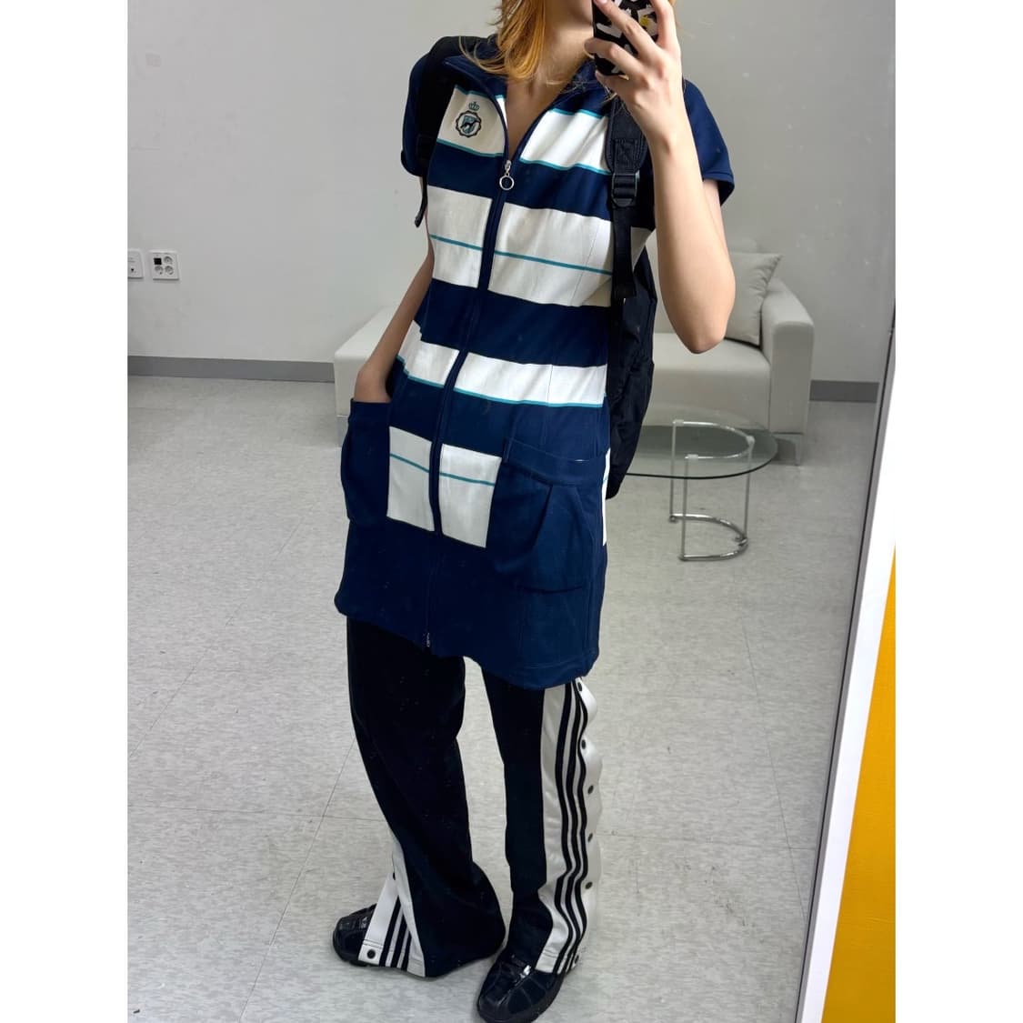 빈티지 스포티 블루 져지 반팔 원피스 상품이미지1