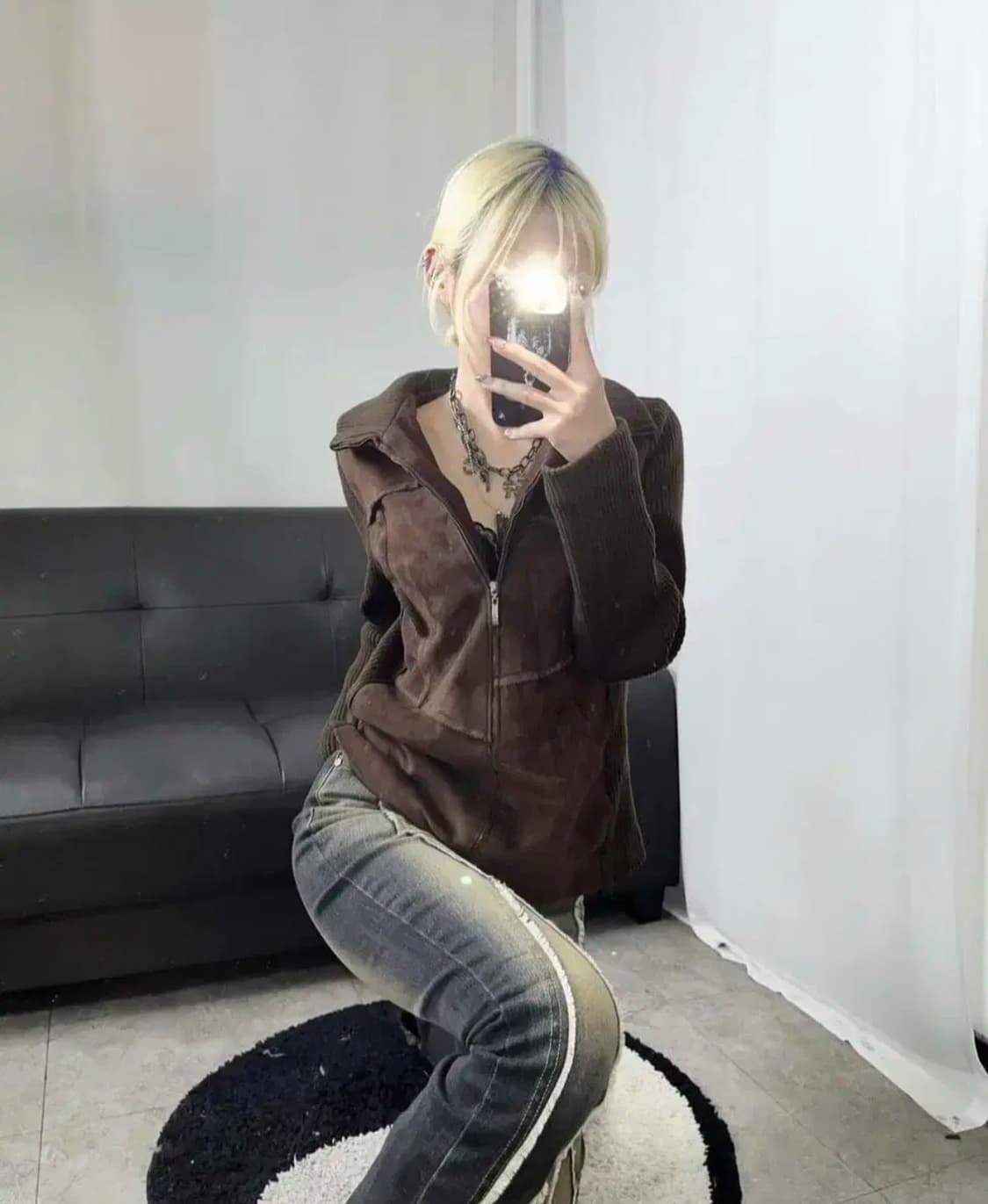빈티지 스웨이드 니트집업 상품이미지1