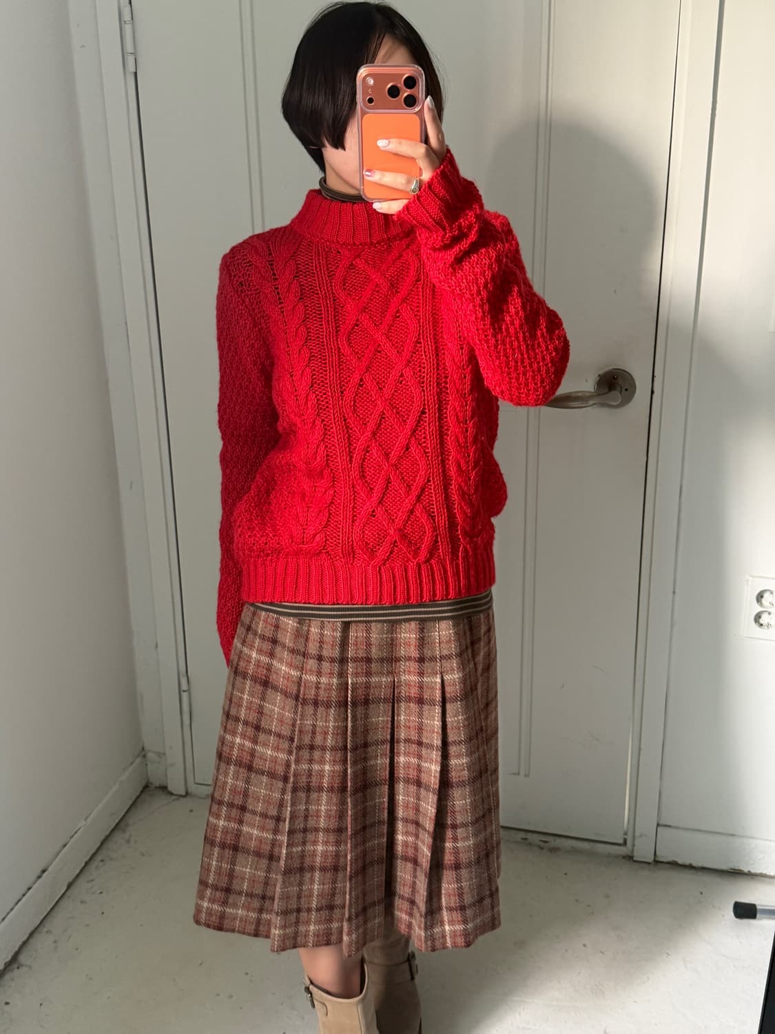 일본빈티지 울30 레드 케이블니트 상품이미지5