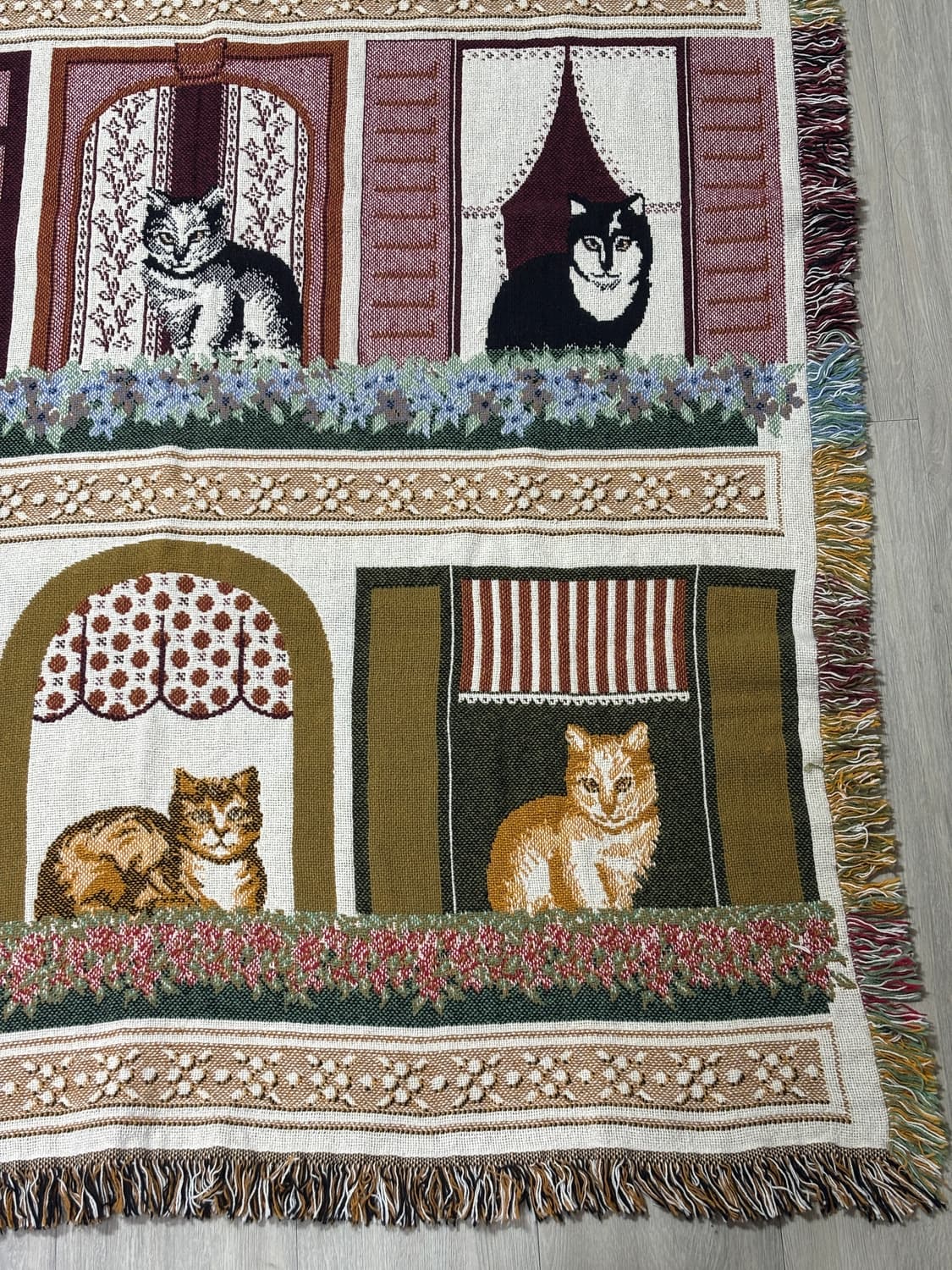 고양이 태피스트리 러그 자수 블랭킷 빈티지 상품이미지9