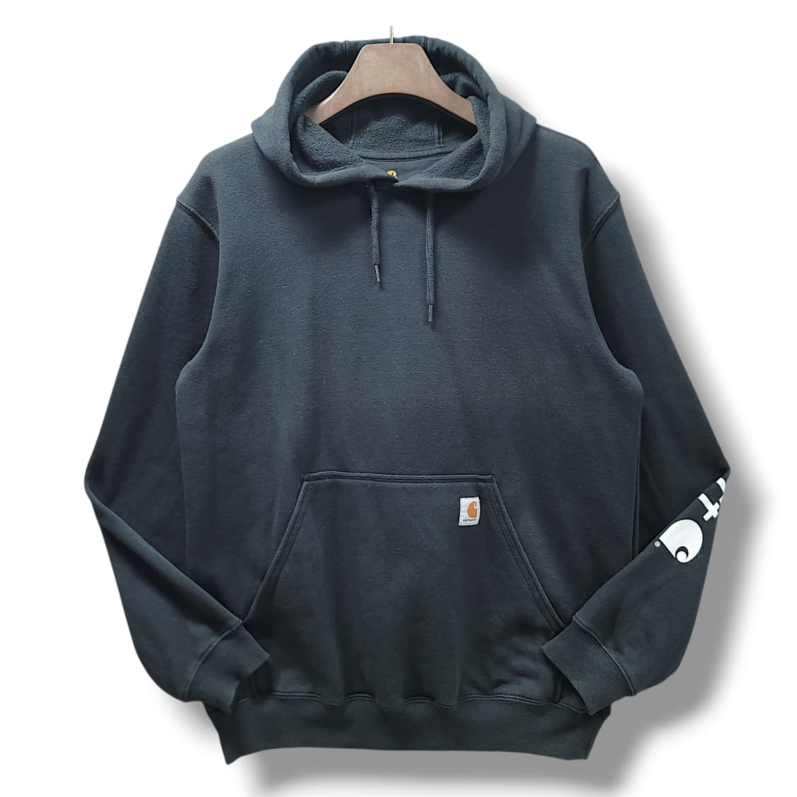 [M] 칼하트 블랙 미드웨이트 로고 기모 후드티셔츠 상품이미지1
