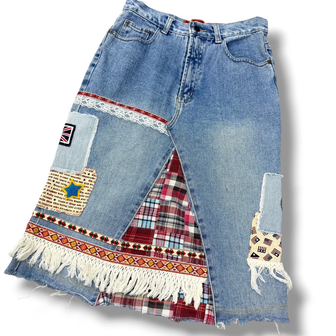 JPN silent worth 패치워크 레이스 수술 데님 미디스커트 상품이미지3