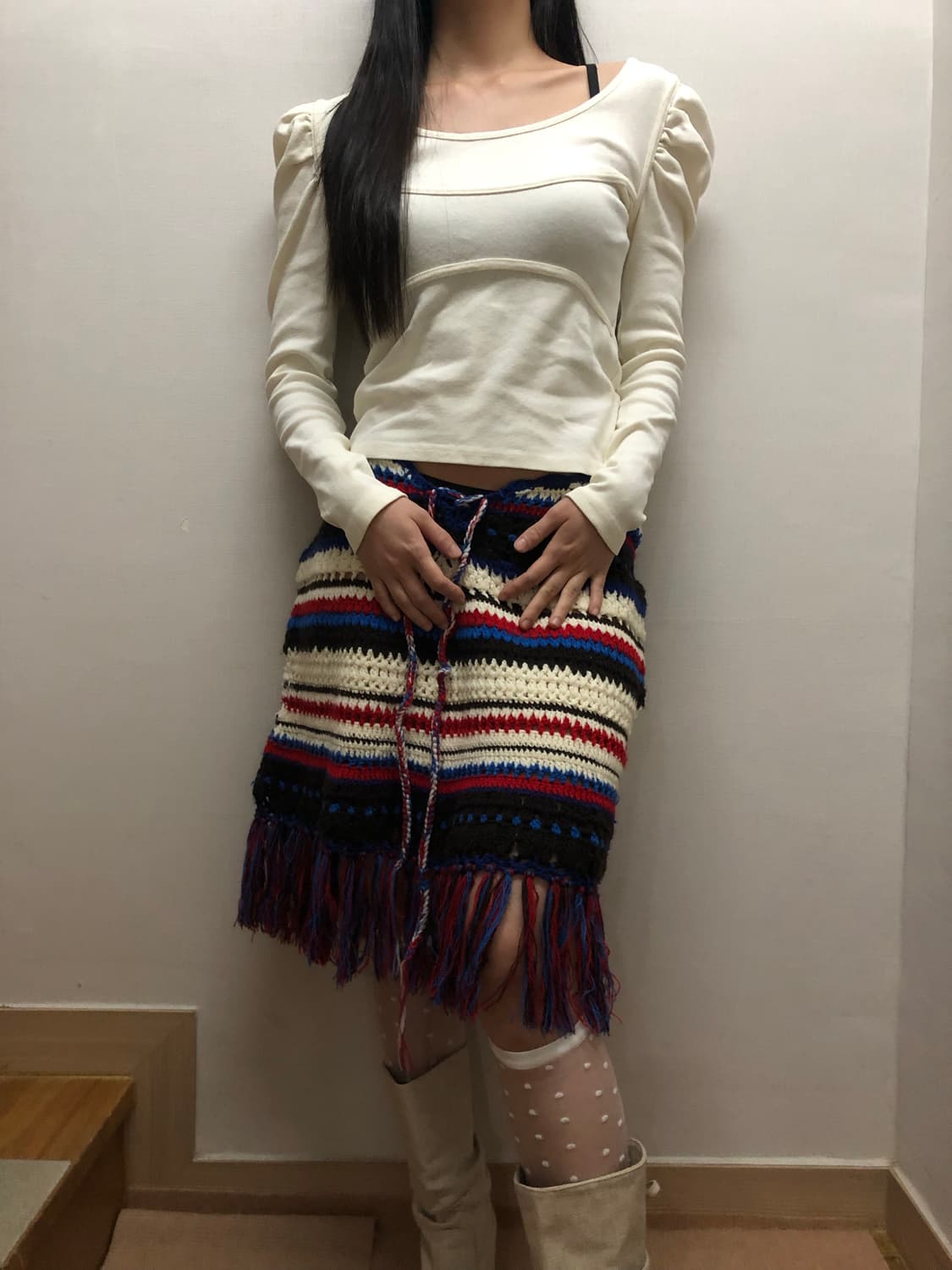 빈티지 보헤미안 믹스 컬러 투웨이 니트 스커트 상품이미지5