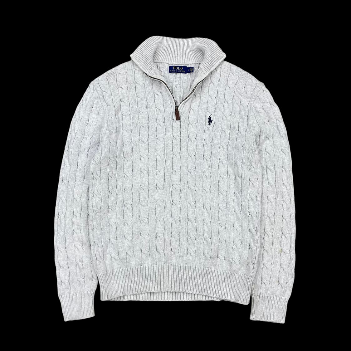 폴로랄프로렌 라이트 그레이 꽈배기 코튼 니트 반집업 상품이미지1
