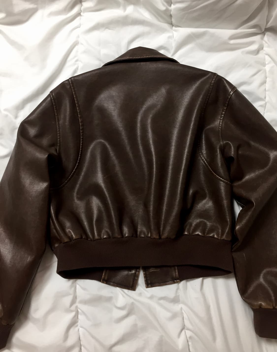 빈티지 워싱 브라운 레더 봄버 자켓 상품이미지4