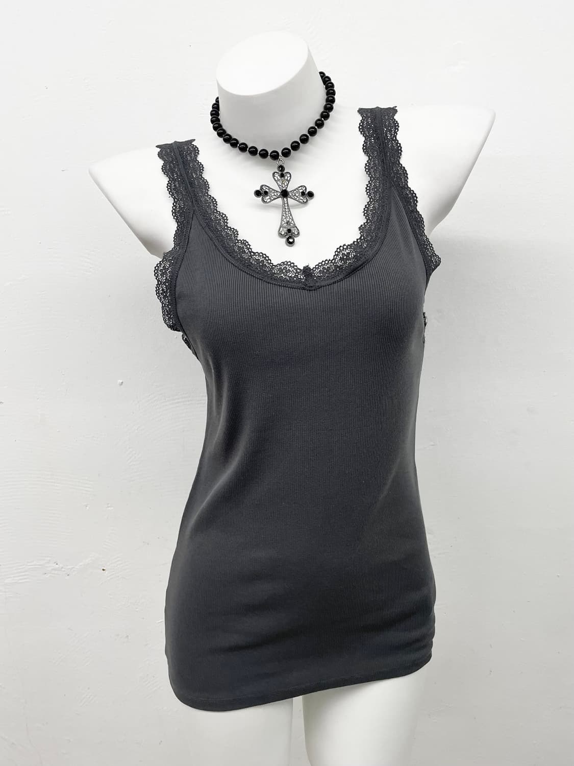 차콜 골지 레이스 탑 상품이미지1