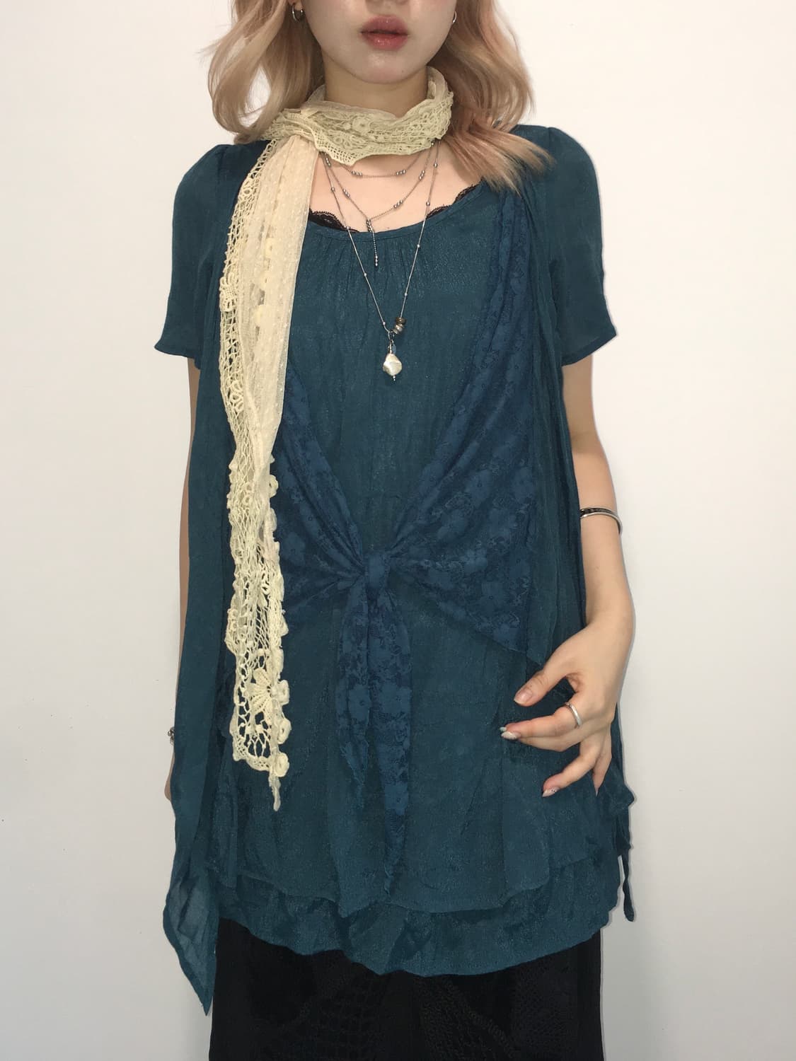 Axes femme blue dot ribbon blouse dress 상품이미지2
