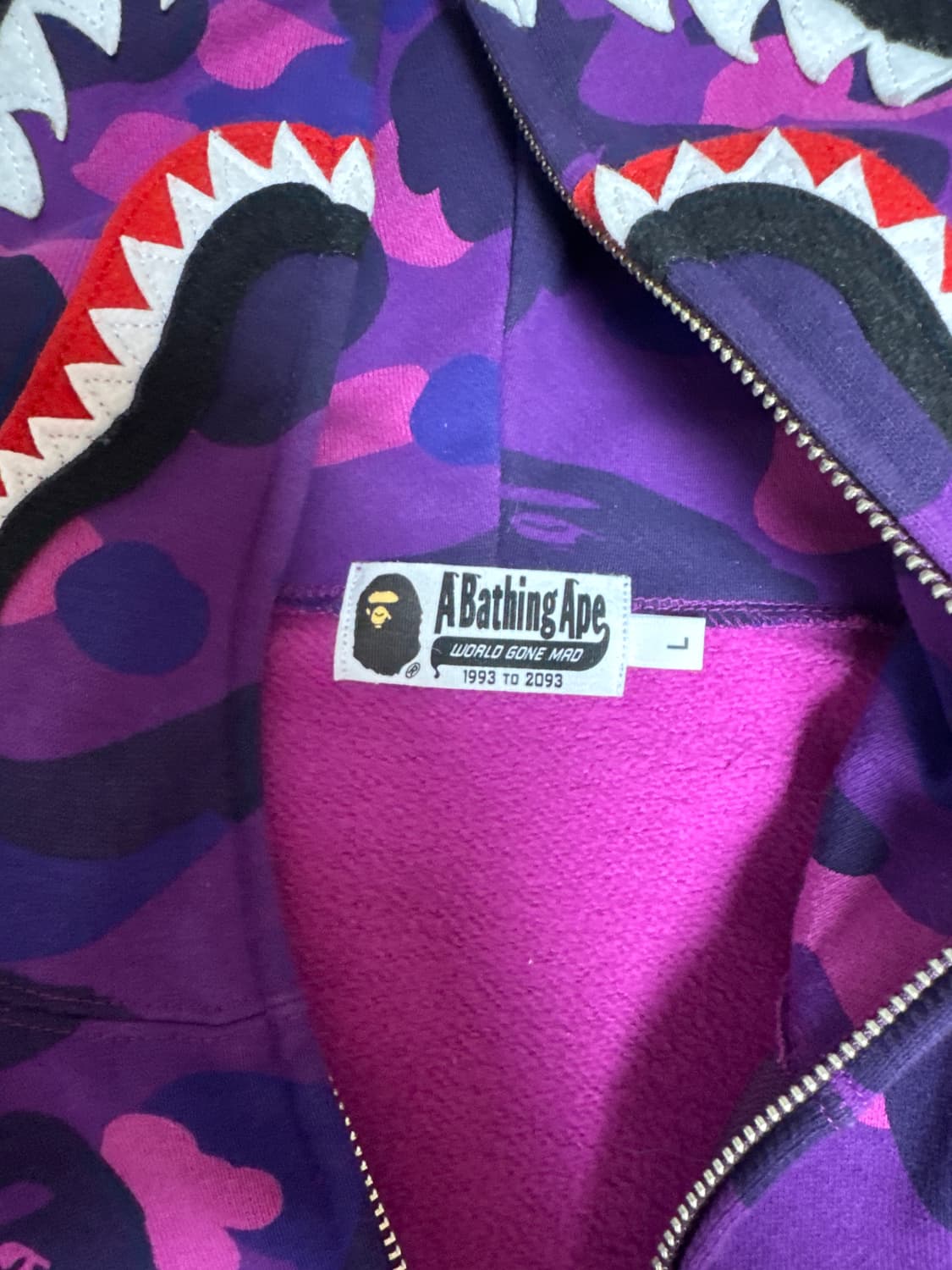 베이프 샤크 후드집업 퍼플L 상품이미지3