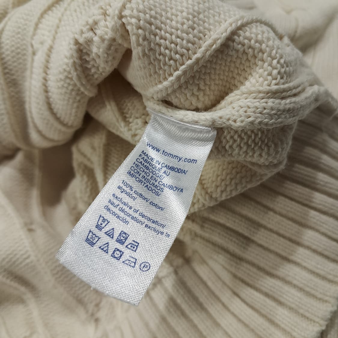 CL046 타미힐피거 코튼 삼색슬리브 아이보리 케이블 니트 스웨터 상품이미지5