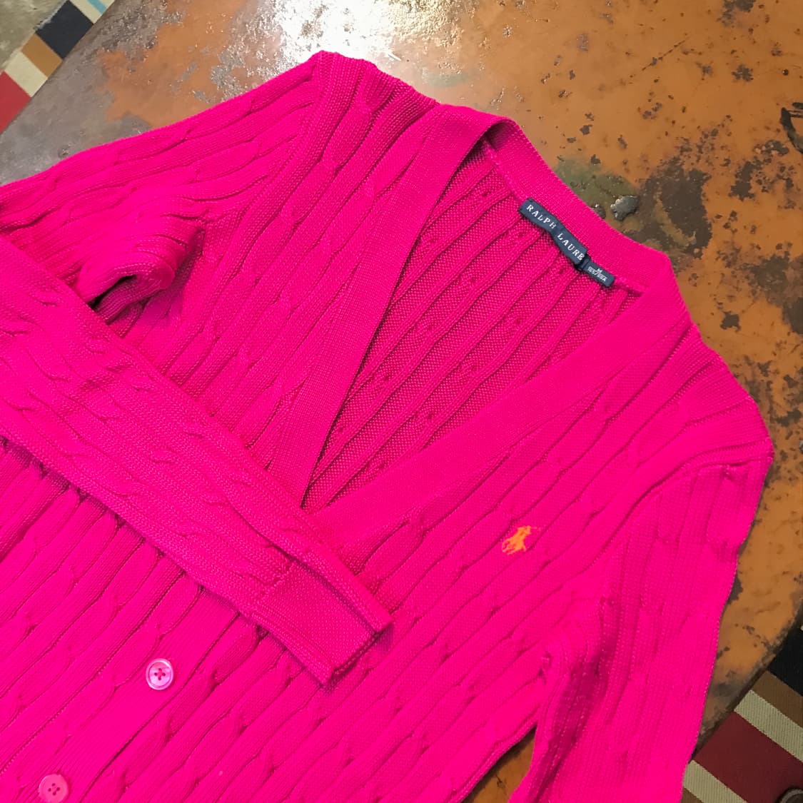 폴로랄프로렌 마젠타 핑크 코튼 케이블 롱 가디건 여성 55 66  상품이미지3