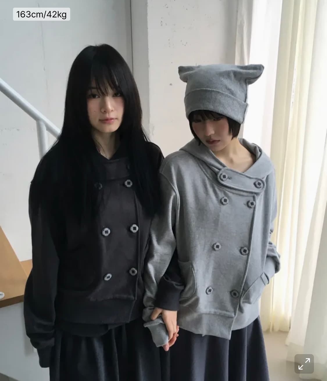 바우프 버튼 더블 후드 자켓 그레이 상품이미지1