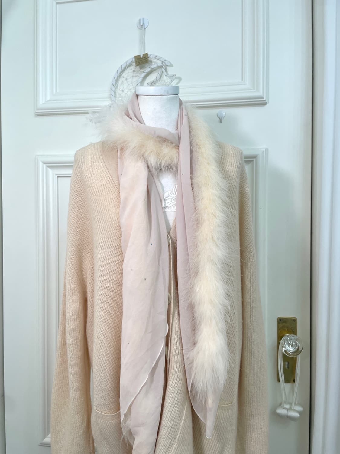 coral fur cubic point choffon muffler 상품이미지1