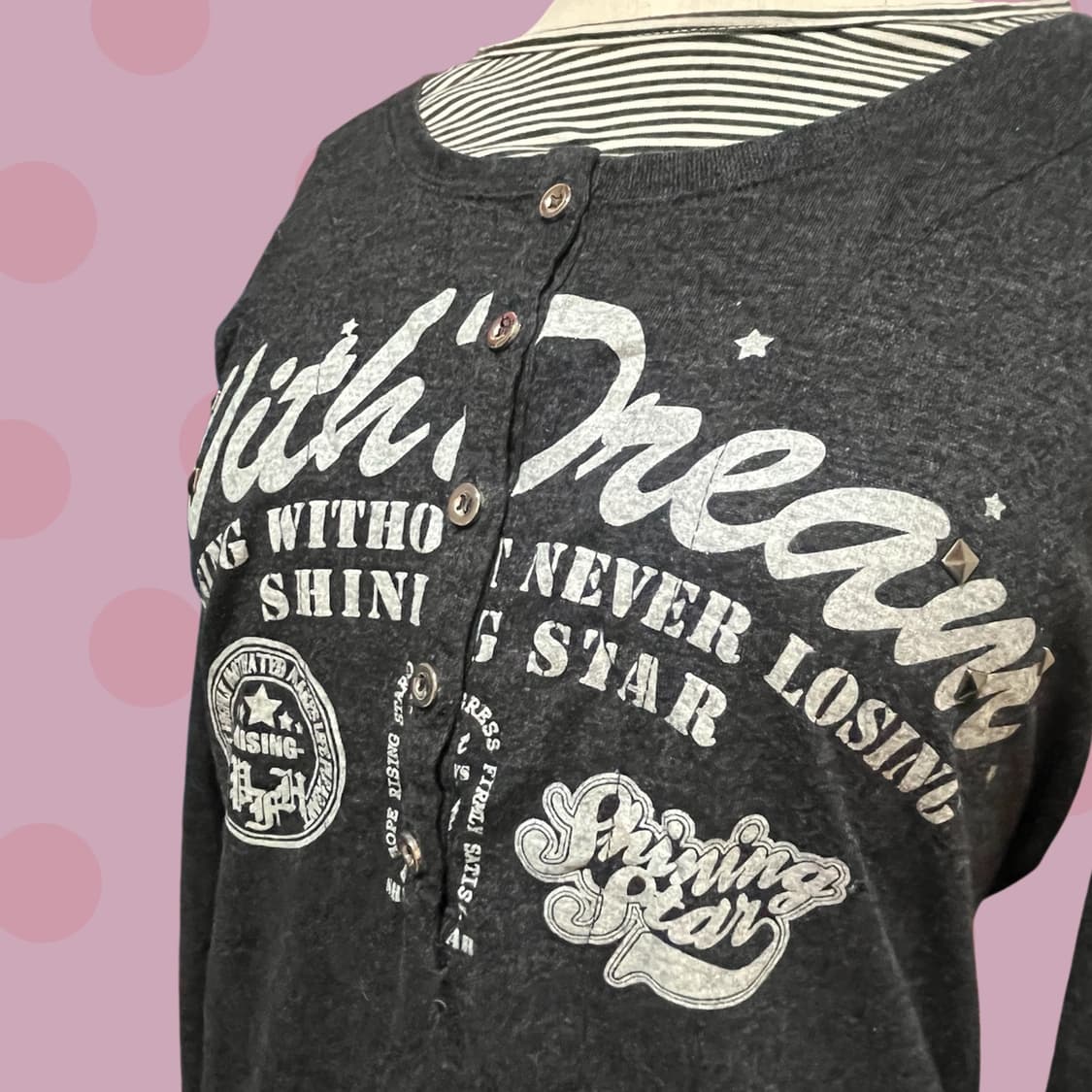 빈티지 7부 소매 스트라이프 레이어드 티셔츠 상품이미지3